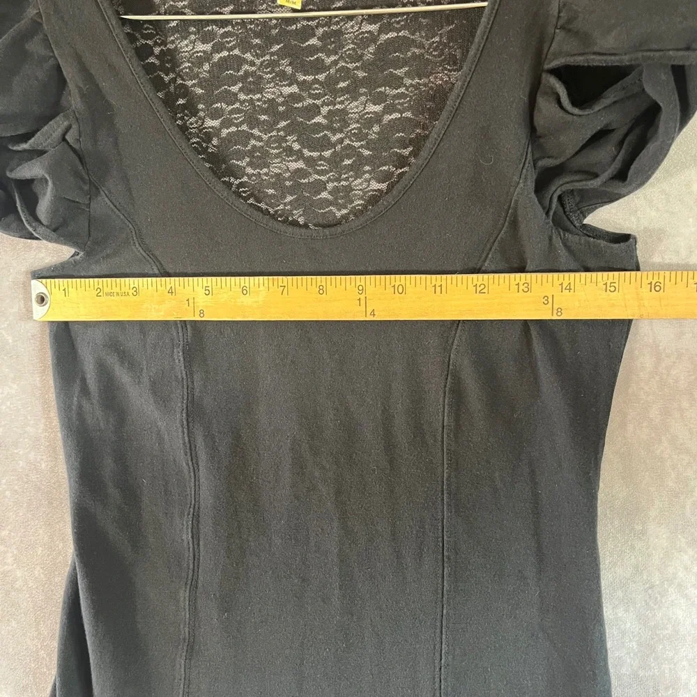 Free People Top Women Medium Black Lace Back Puff Sleeve Scoop Neck OB32054